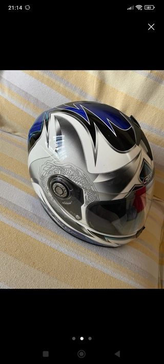 Casco moto Shark blanco-azul