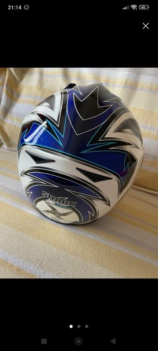 Casco moto Shark blanco-azul
