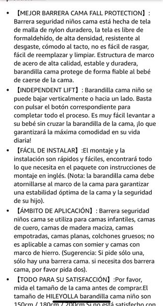 Barrera cama bebé 200cm