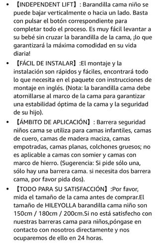 Barrera cama bebé 200cm