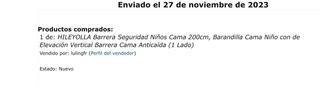 Barrera cama bebé 200cm