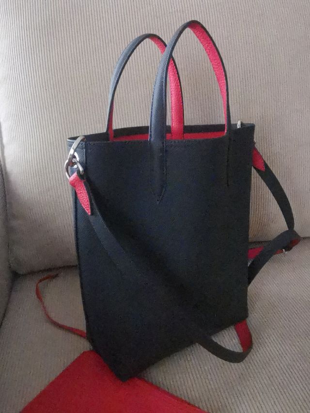 Bolso Lacoste Anna tote negro-rojo