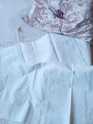 Juego de funda de almohada y encimera antigua 