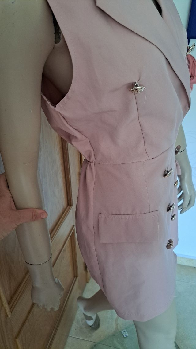 Mono Vestido corto rosa - Blazer sin mangas