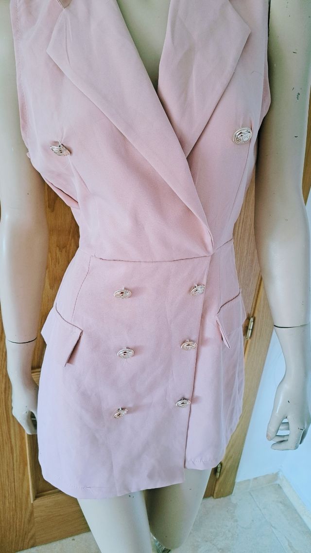 Mono Vestido corto rosa - Blazer sin mangas
