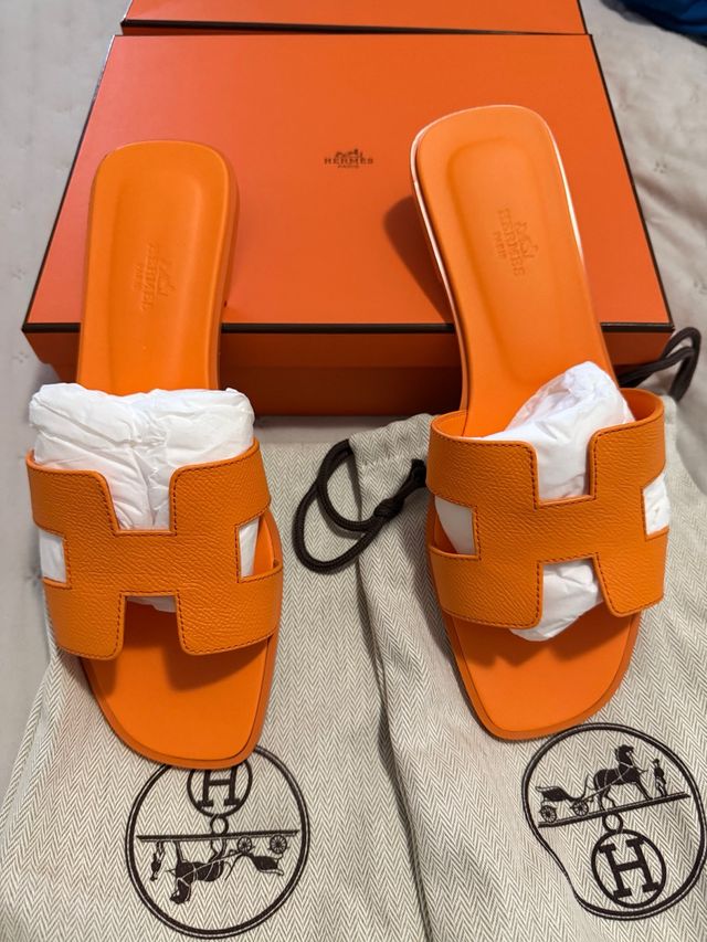 Sandalias Hermes Oran Orange Sunset Epsom leather