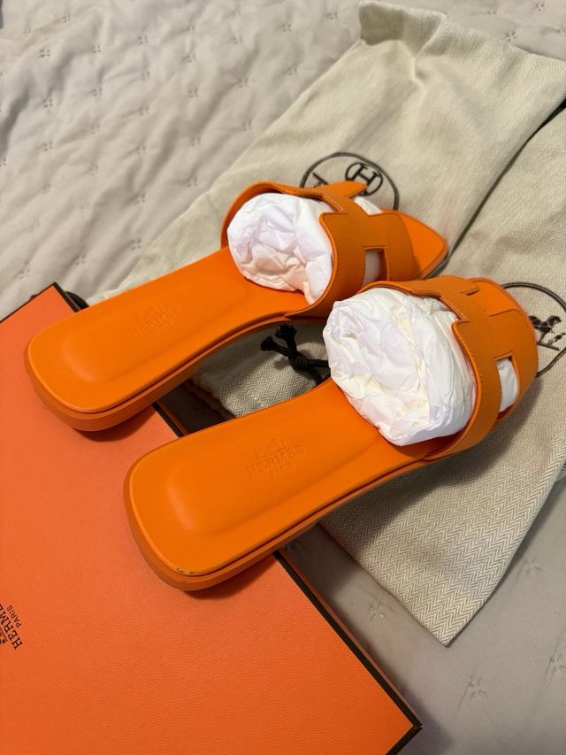 Sandalias Hermes Oran Orange Sunset Epsom leather