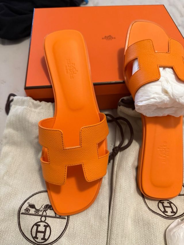 Sandalias Hermes Oran Orange Sunset Epsom leather