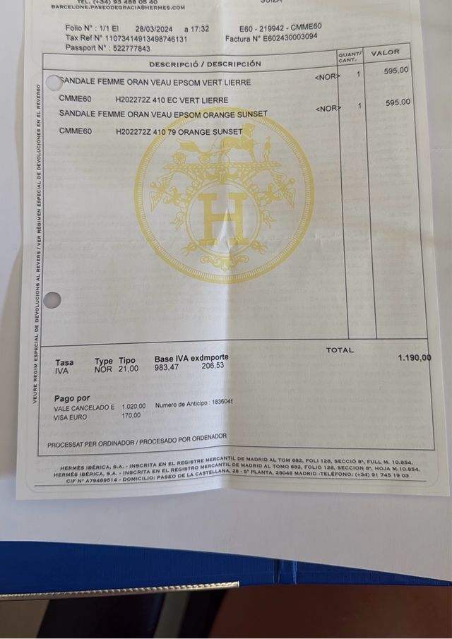 Sandalias Hermes Oran Orange Sunset Epsom leather