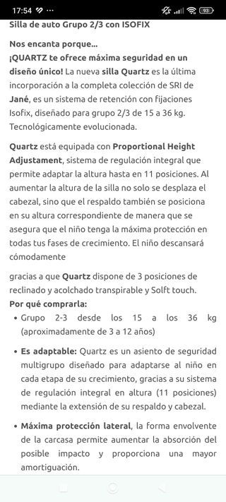 Silla Coche Jané Quartz 2/3 Isofix
Antes 70
