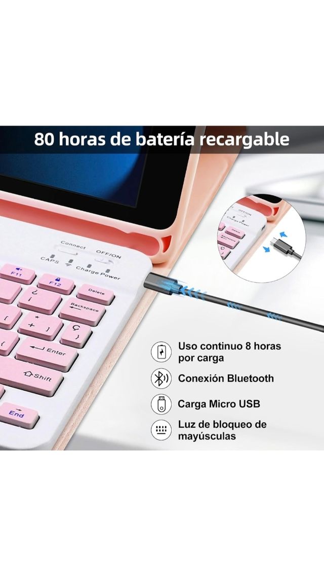 Funda teclado iPad 10.2" rosa.