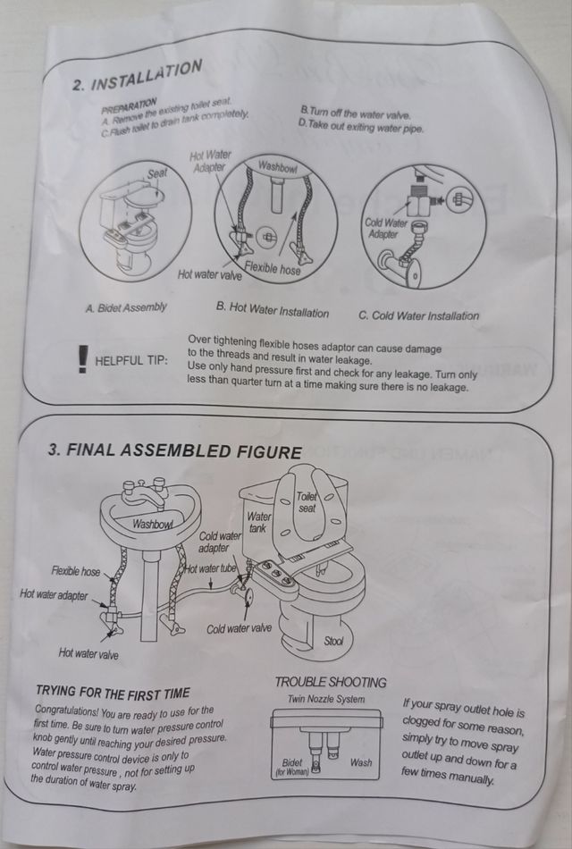 Ducha Bidet WC Agua Caliente SIN ESTRENAR BisBro
