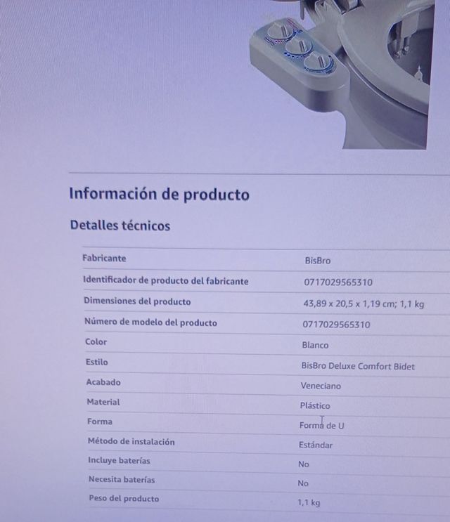 Ducha Bidet WC Agua Caliente SIN ESTRENAR BisBro