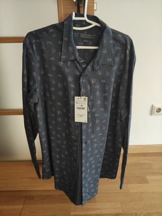 Camisa Zara Man XL - Azul estampada