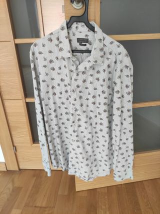 Camisa Zara Man XL- Gris Claro Estampada