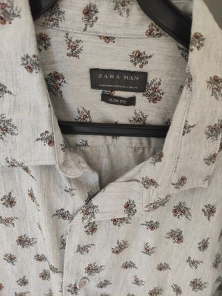 Camisa Zara Man XL- Gris Claro Estampada