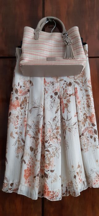 Bolso rafia beige y naranja