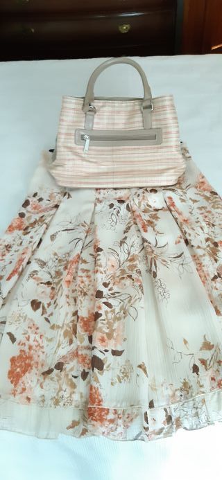 Bolso rafia beige y naranja