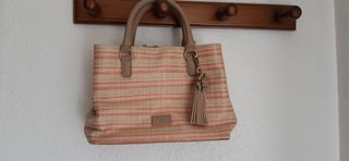 Bolso rafia beige y naranja