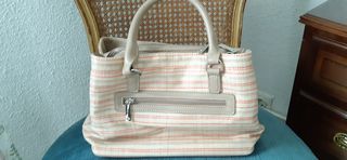 Bolso rafia beige y naranja