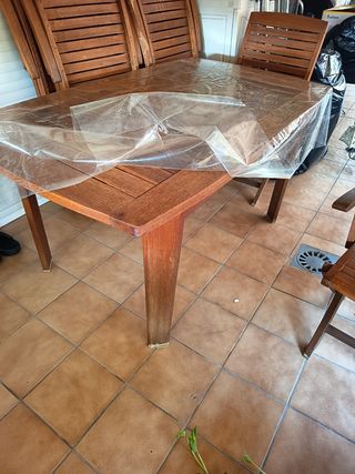 Mesa terraza madera + 6 sillas de madera