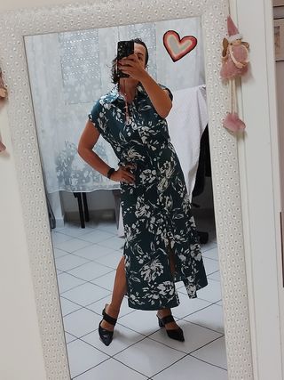 Vestito lungo floreale verde-bianco