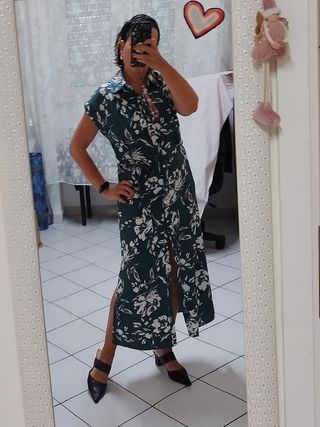 Vestito lungo floreale verde-bianco