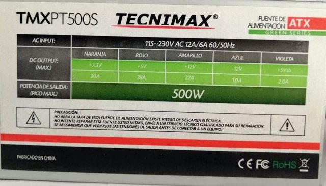 Fuente Tecnimax TMXPT500S 500W