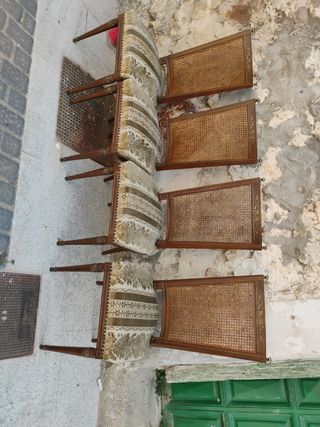 4 sillas vintage de ratán y madera