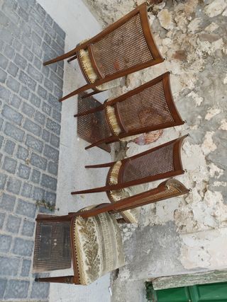 4 sillas vintage de ratán y madera