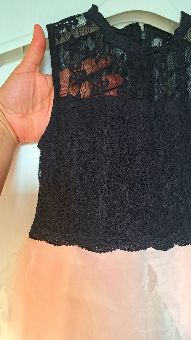 Vestito bimba elegante, nero e pesca