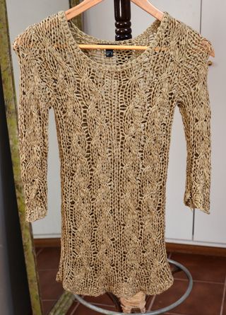Jersey camel tostado, calado de ochos, talla S