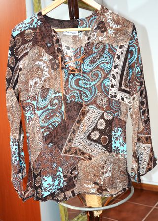 Blusa Herena marrón y turquesa
