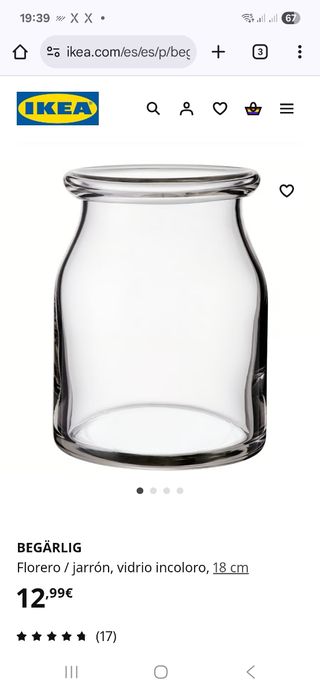 Jarrón de vidrio BEGÄRLIG en tienda 19,99€