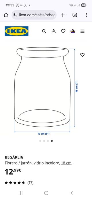 Jarrón de vidrio BEGÄRLIG en tienda 19,99€