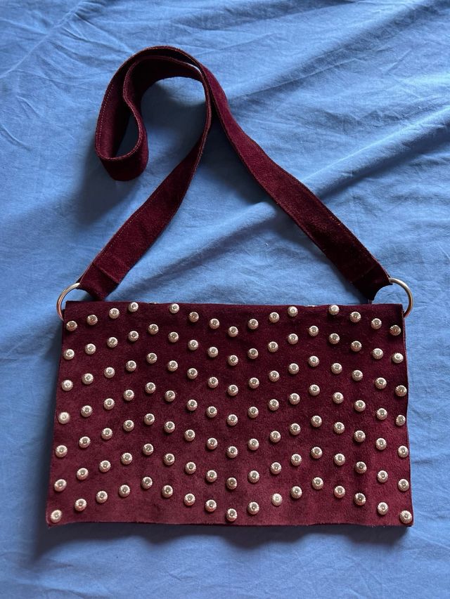 Borsa Camoscio bourdeaux - Borchie Argento