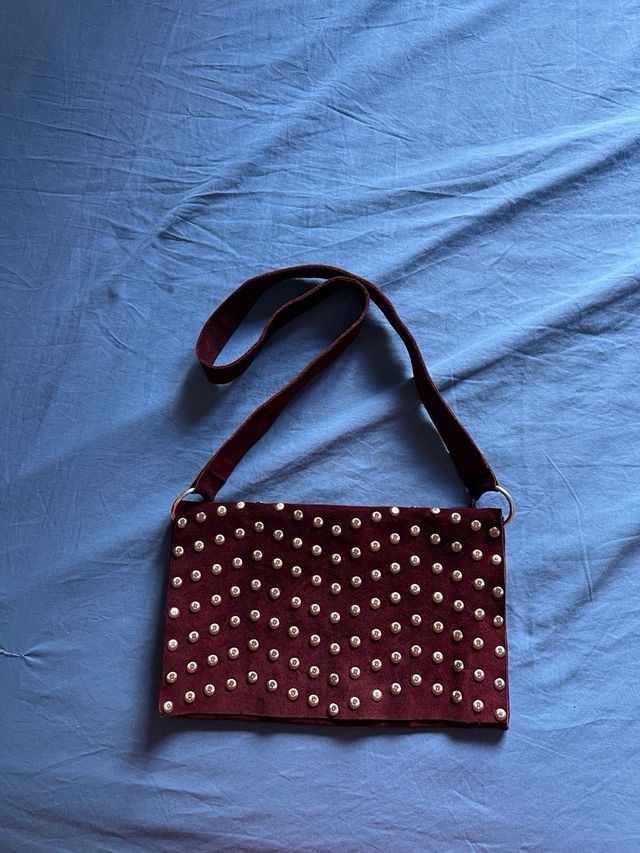 Borsa Camoscio bourdeaux - Borchie Argento