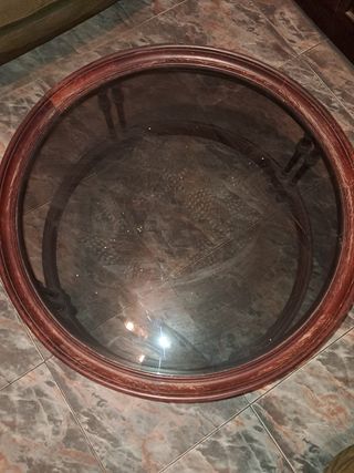 Mesa centro redonda de madera y cristal