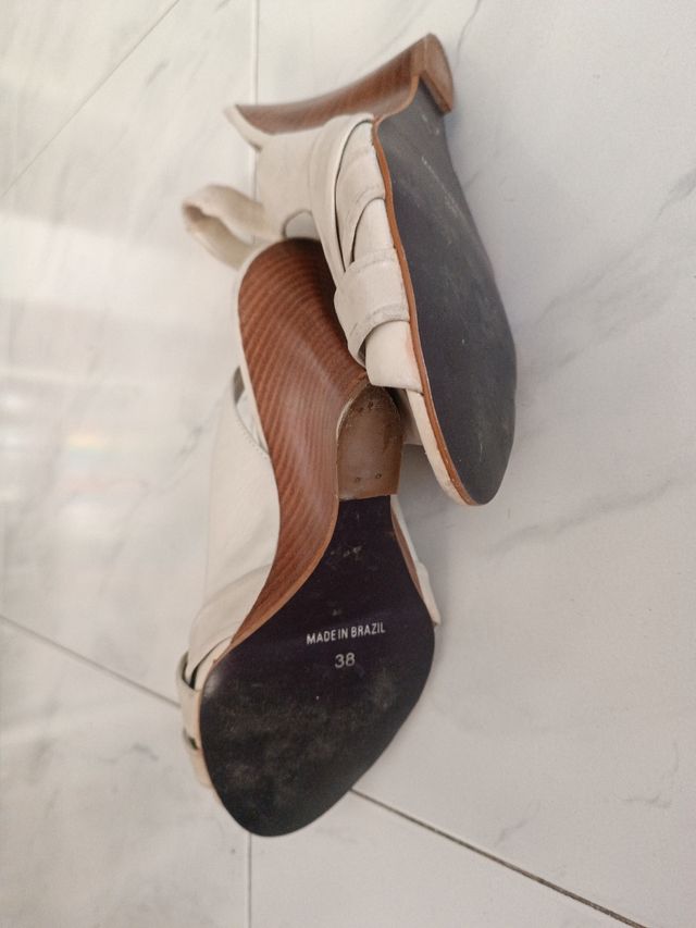 Sandalias cuña beige y marrón - Talla 38