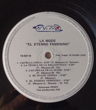 LP LA MODE "El eterno femenino" con encarte. 1982