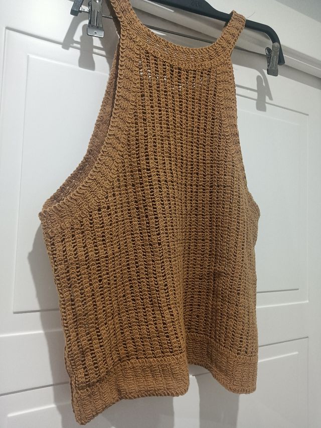 Top MNG marrón tejido