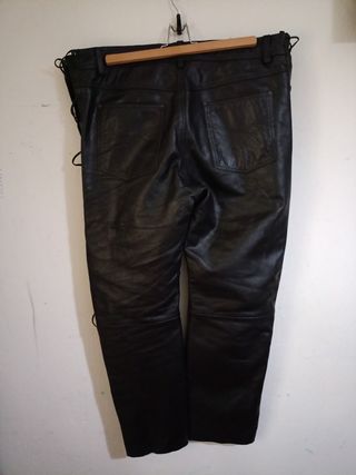 Pantalones de cuero para moter@s con cordones
