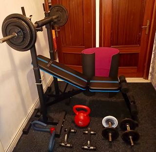 Pack completo de HOME GYM Banco + Rack + Pesas +