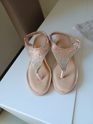 Sandali infradito beige oro brillantini