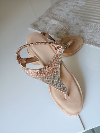 Sandali infradito beige oro brillantini