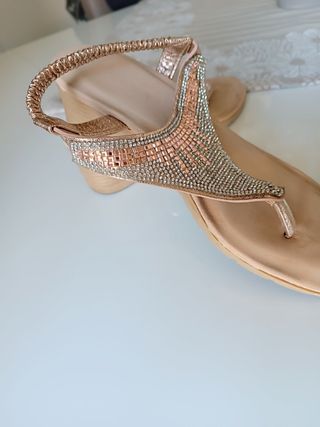 Sandali infradito beige oro brillantini