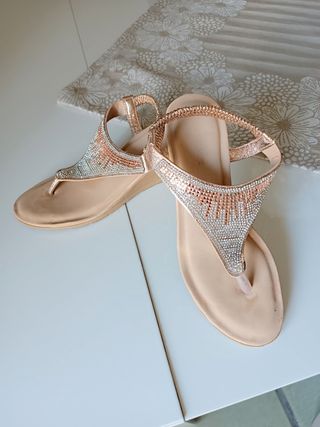 Sandali infradito beige oro brillantini