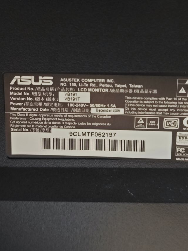 Monitor ASUS VB191T LCD