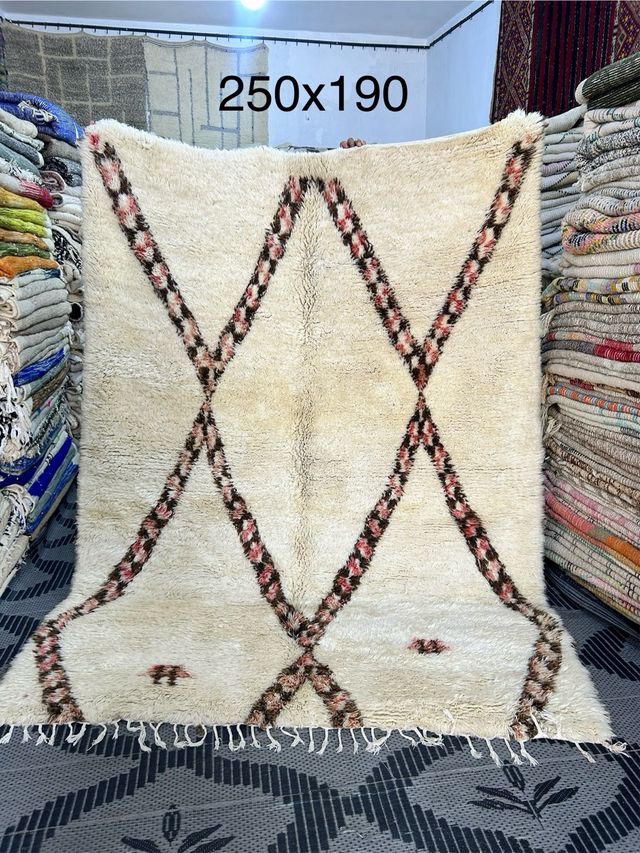 Alfombra Beni Ouarain - Lana - Marrón y Blanco