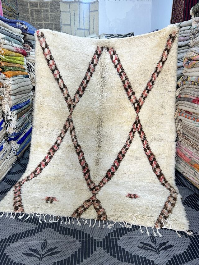 Alfombra Beni Ouarain - Lana - Marrón y Blanco